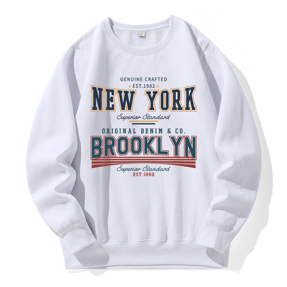 Est.1982 New York Street Letter Personality Pattern Men Hoodies O-Neck Warm Hoodie Loose Casual Sweatshirt Retro Classic Hooded