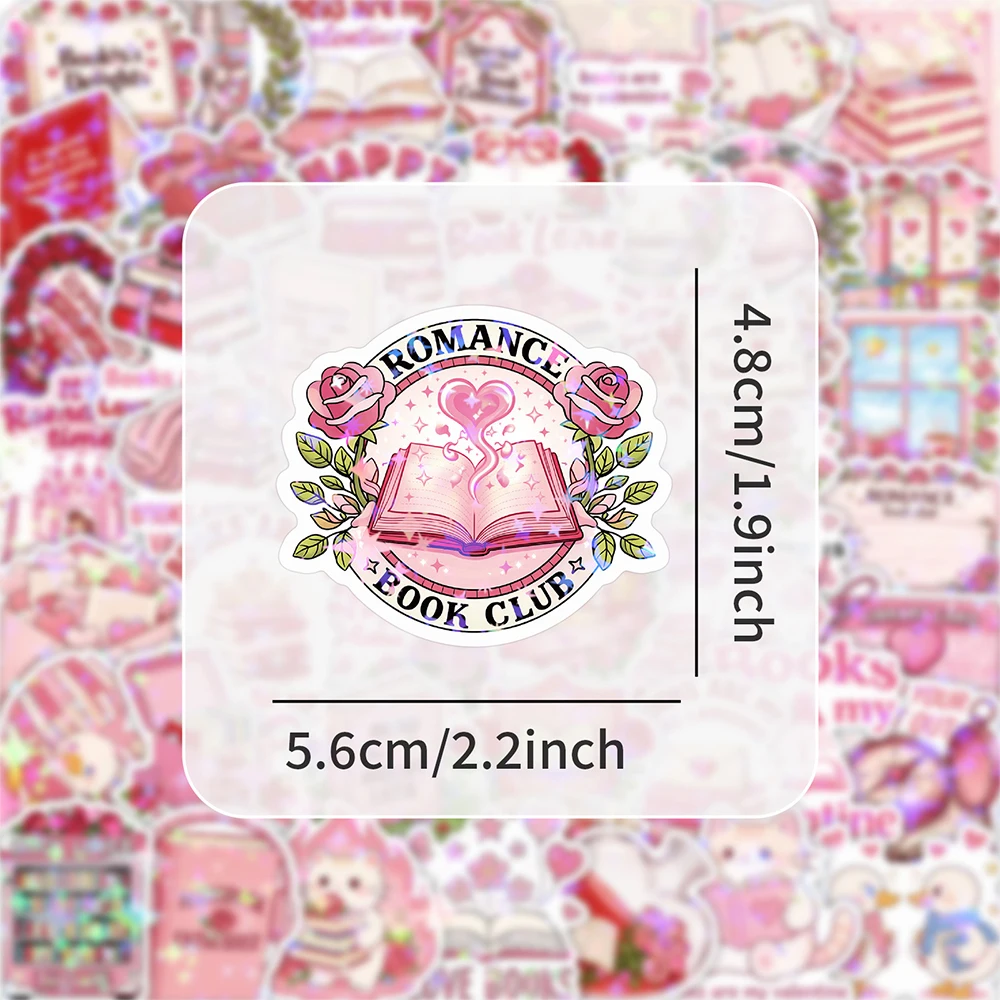 10/30/50pcs Holographic Laser Valentine's Day Theme Stickers Cute Pink Bookish Decals DIY Phone Helmet Aesthetic Cartoon Sticker