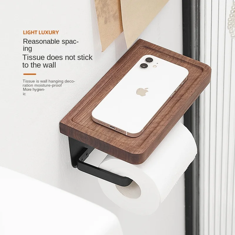 Wooden Paper Tissue Napkin Rack Punching Wall Hanging Bathroom Accessories Decor