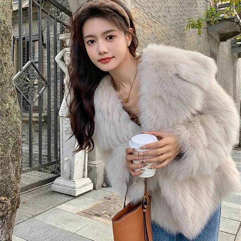 Senhoras coreanas moda pele do falso outwear outono inverno feminino cor sólida casaco de pele 2025 feminino high-end mangas compridas jaqueta de pelúcia