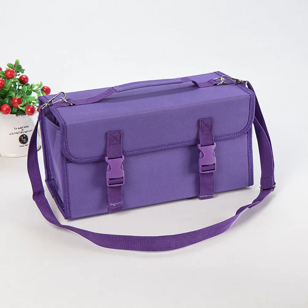 Borsa per pennarelli da 120 slot Tracolla in poliestere resistente Manicotto staccabile Anello elastico Scomparto portaoggetti per cavalletto da tavolo