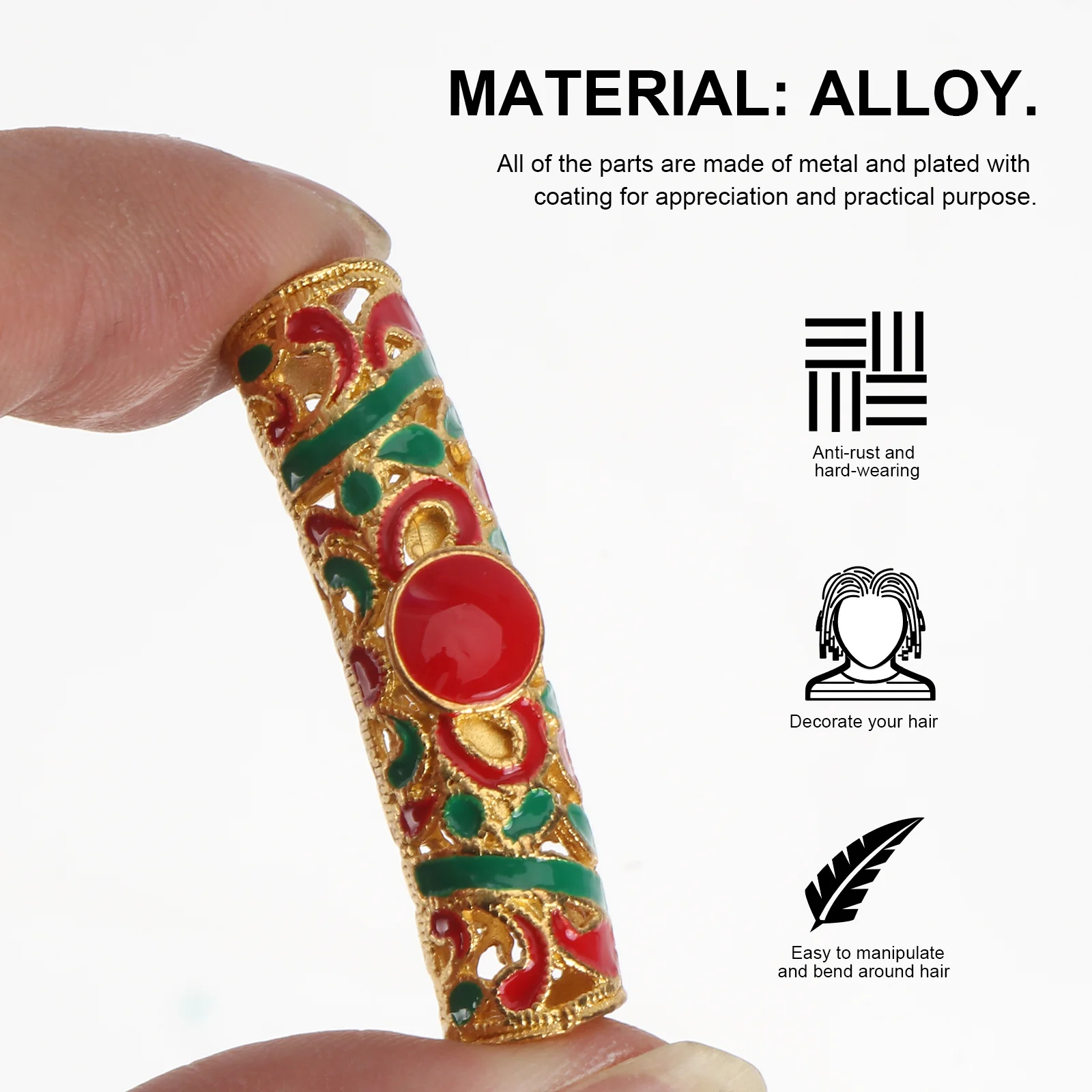 

3Pcs Hollow Alloy Hair Cuffs Vintage Metal Dreadlocks Braiding Beads Filigree Tube Lightweight Hair Decoration