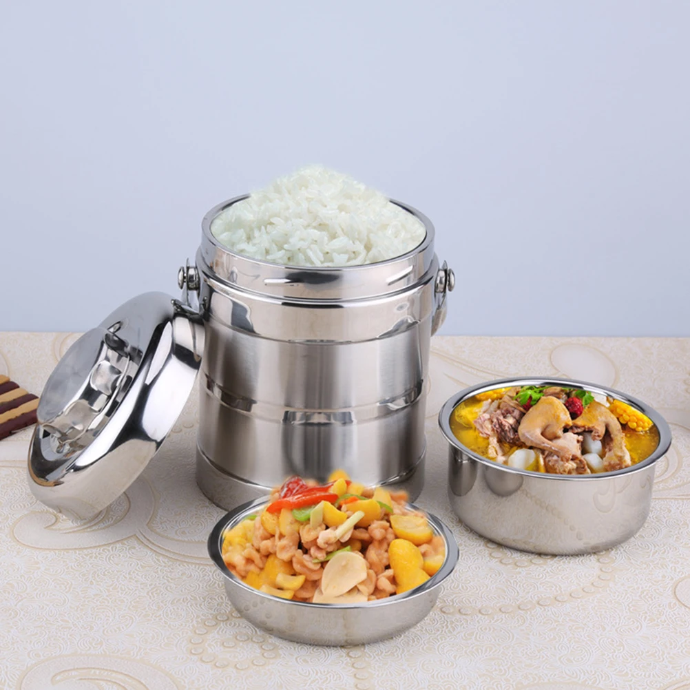 

Stainless Steel Insulation Rice Barrel Thermal Lunch Container Anti-spill Silver