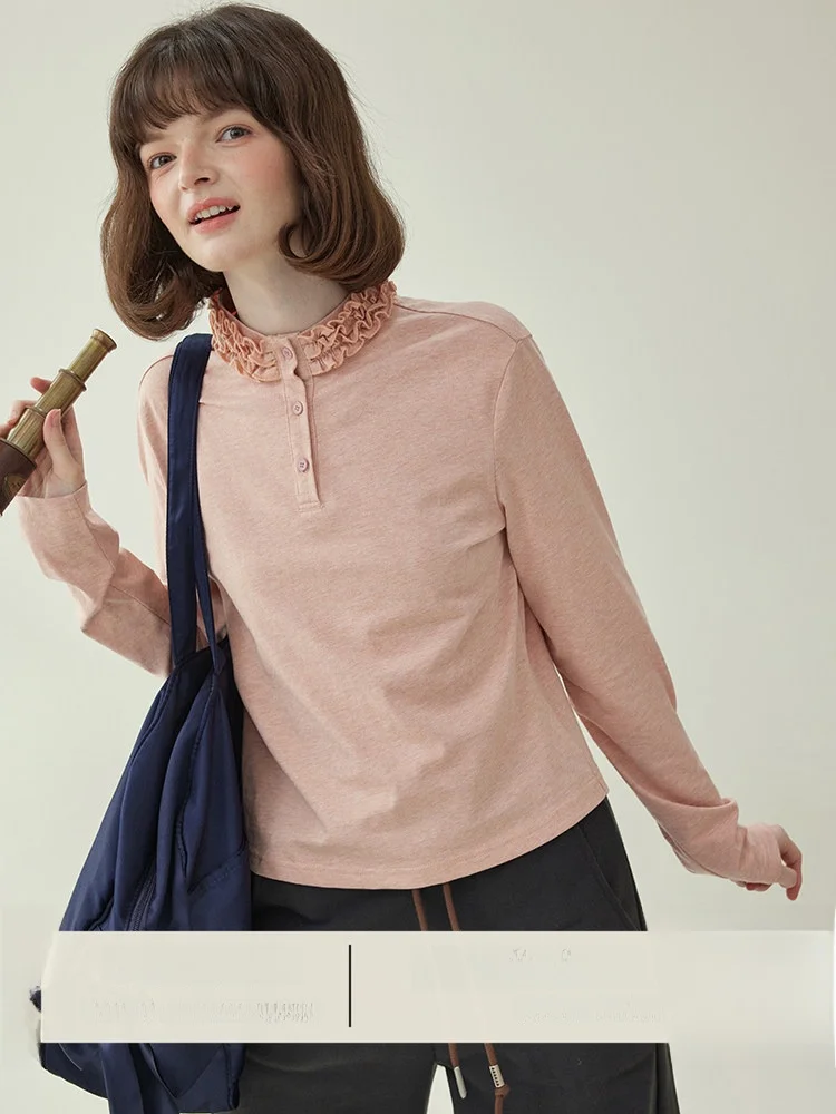 

AMUU Original Wood ain f High Collar Long Sve Women's T-irt Inner Wear Sweet Color Winter New Sle