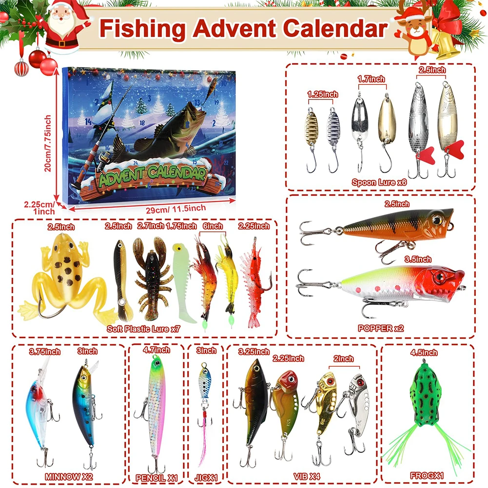 24-Day Advent Calendar With Realistic Lures Featuring 3D Eyes Lifelike Pattern Christmas Countdown Gifts For Angling Enthusiasts