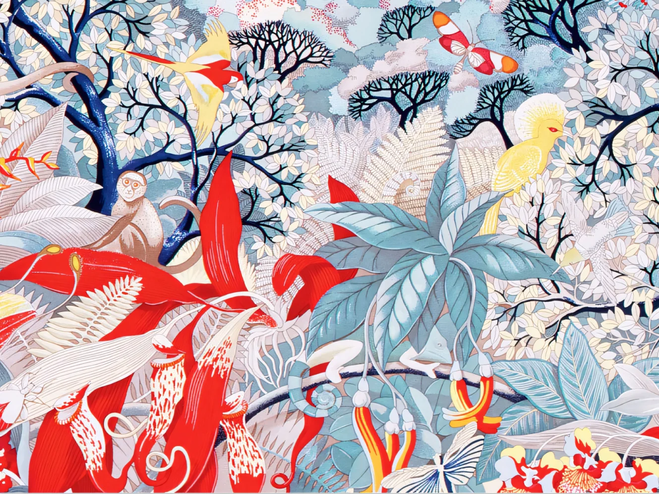 Customized wallpaper Nordic hand drawn tropical leaf flower butterfly animal living room TV background wall decoration wallpaper