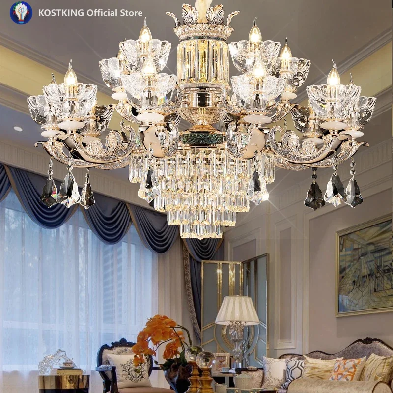 European Villa Building Crystal Chandelier Living Room Luxury Atmosphere Home Diningroom Bedroom Chandelier Duplex Building Lamp