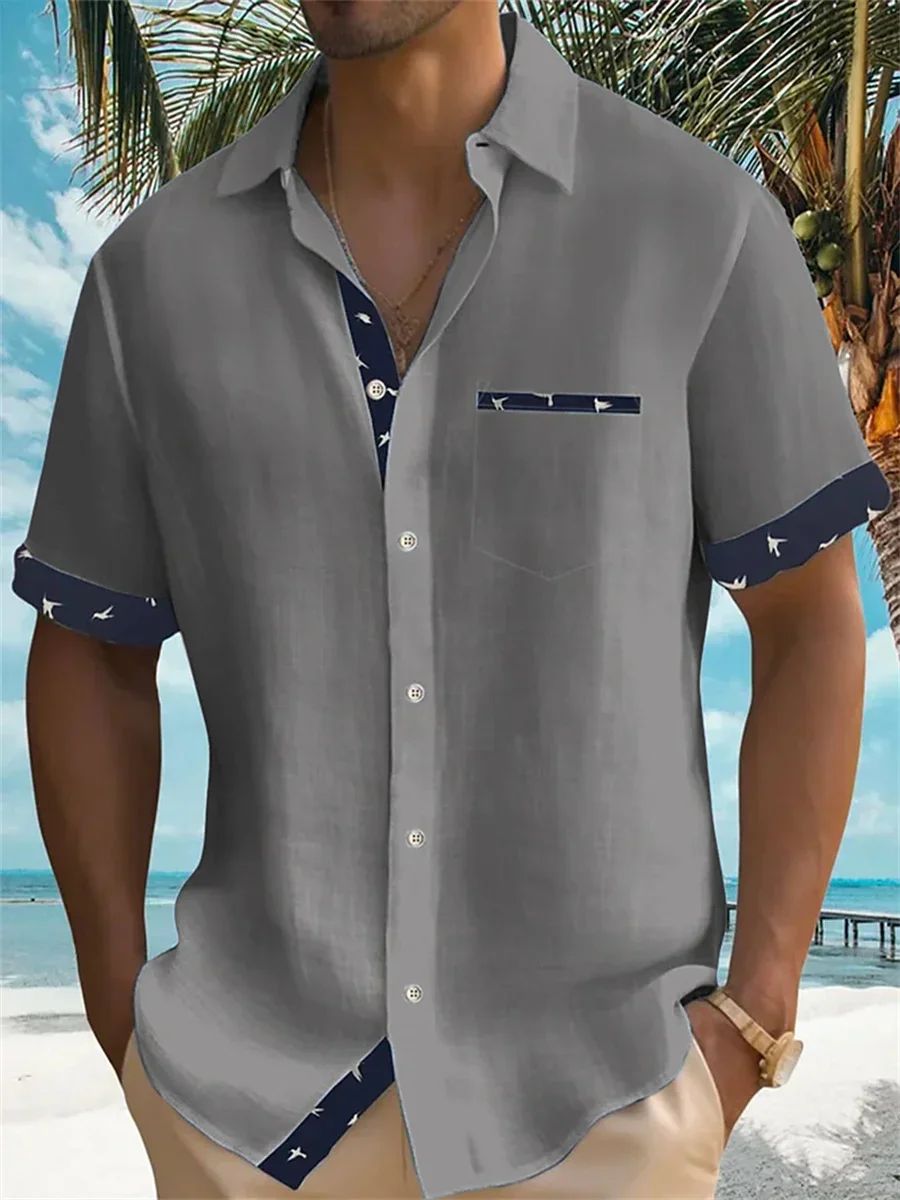 

Summer 3D printed men's short sleeved Hawaiian shirt single color pocket shirt casual street fashion beach party shirt XS-5XL