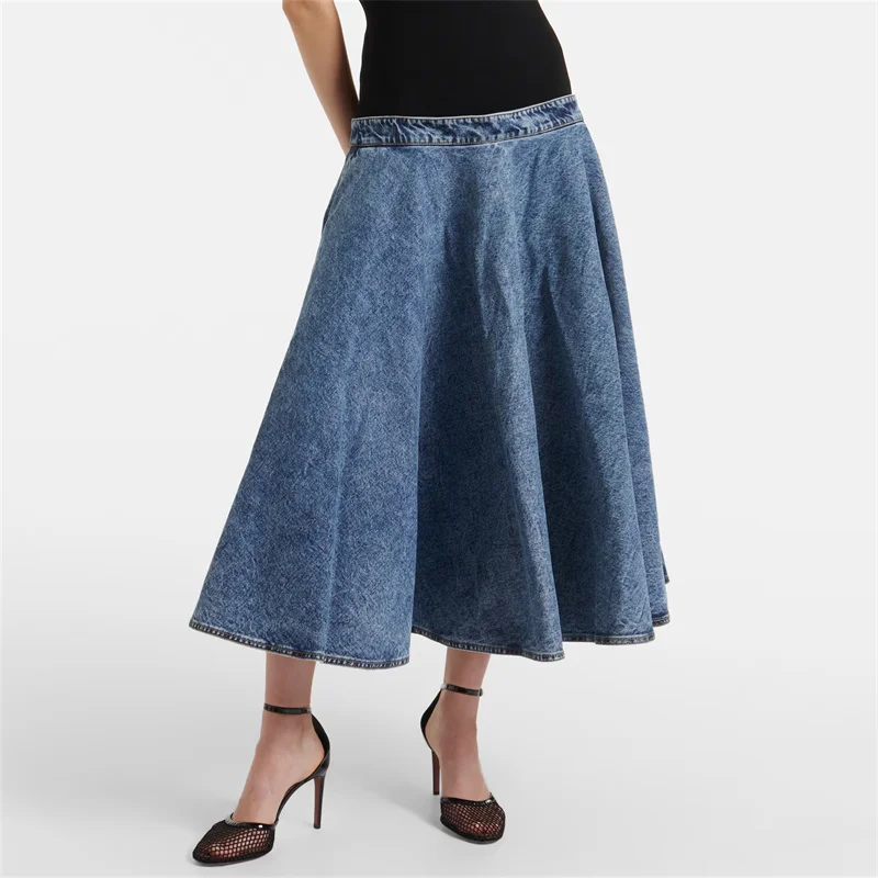 

Women's skirt 2024 Summer New contrasting patchwork Women's half skirt High waisted slim A-line large hem skirt y2k denim skirt