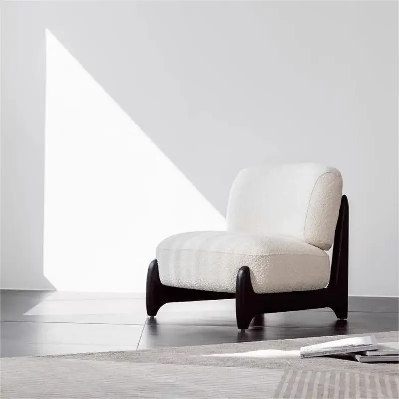 Nordic wabi-sabi wind big sleigh chair cute Internet celebrity same single landing lazy sofa chair solid wood modern simple