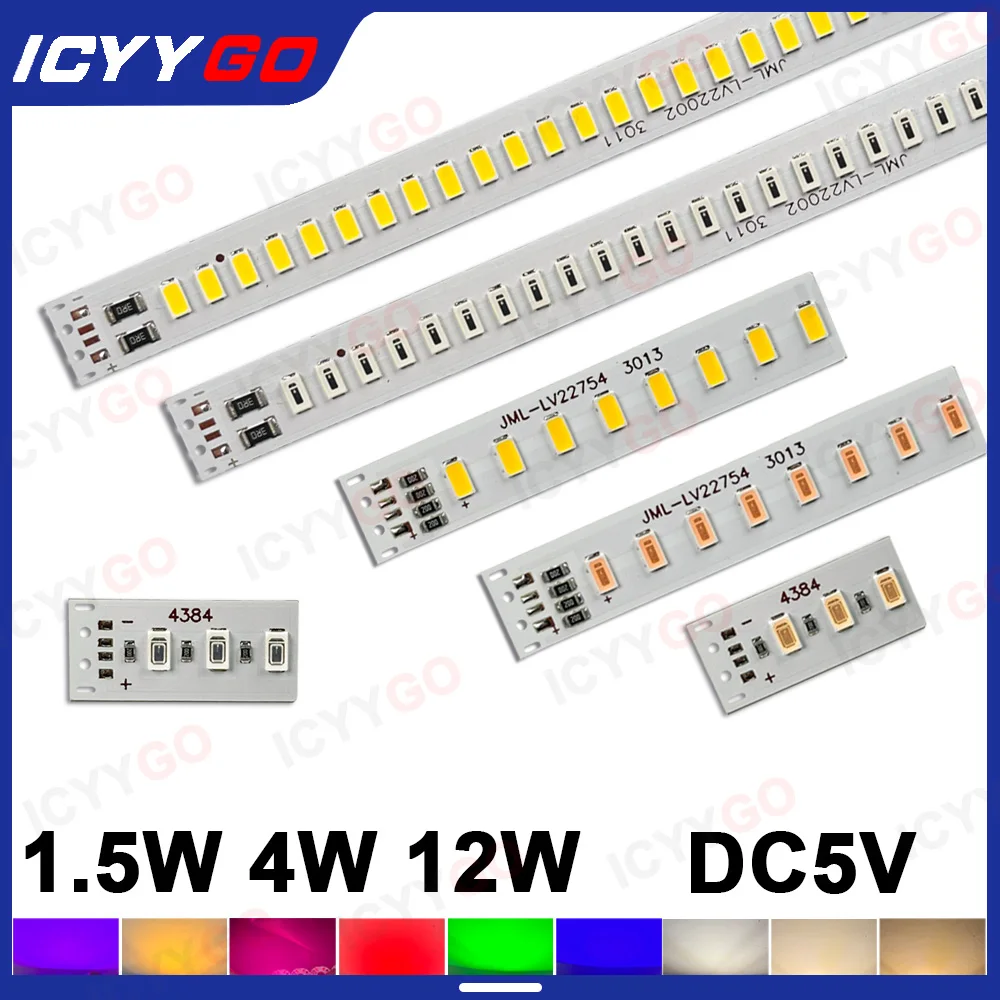 DC5V Colored Light Source Strip Boards - 1.5W 4W 12W - Red Blue Green Purple Yellow PCB Strip Light Boards