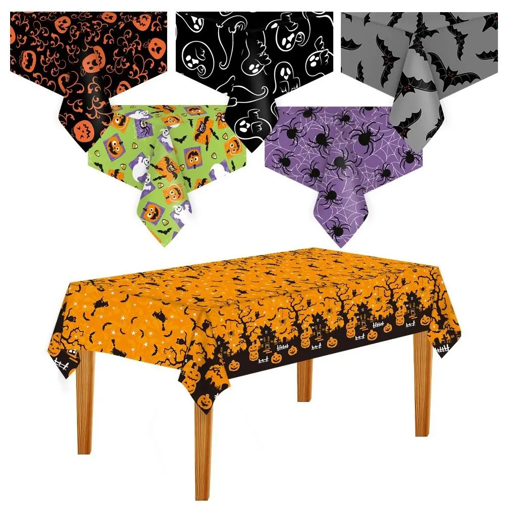 Spooky Theme Plastic Halloween Tablecloth Bronzing Pumpkin Ghost Spooky Bat Tablecloth Haunted House Tablecover Trick or Treat