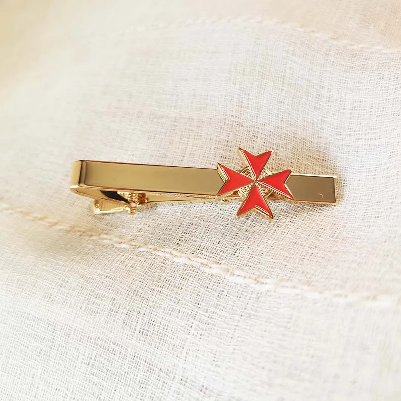 100pcs Custom Made Masonic Knights Templar Red Flower Tie Clip Masons Freemason Fashion Cross Men's Neck Bar Soft Enamel