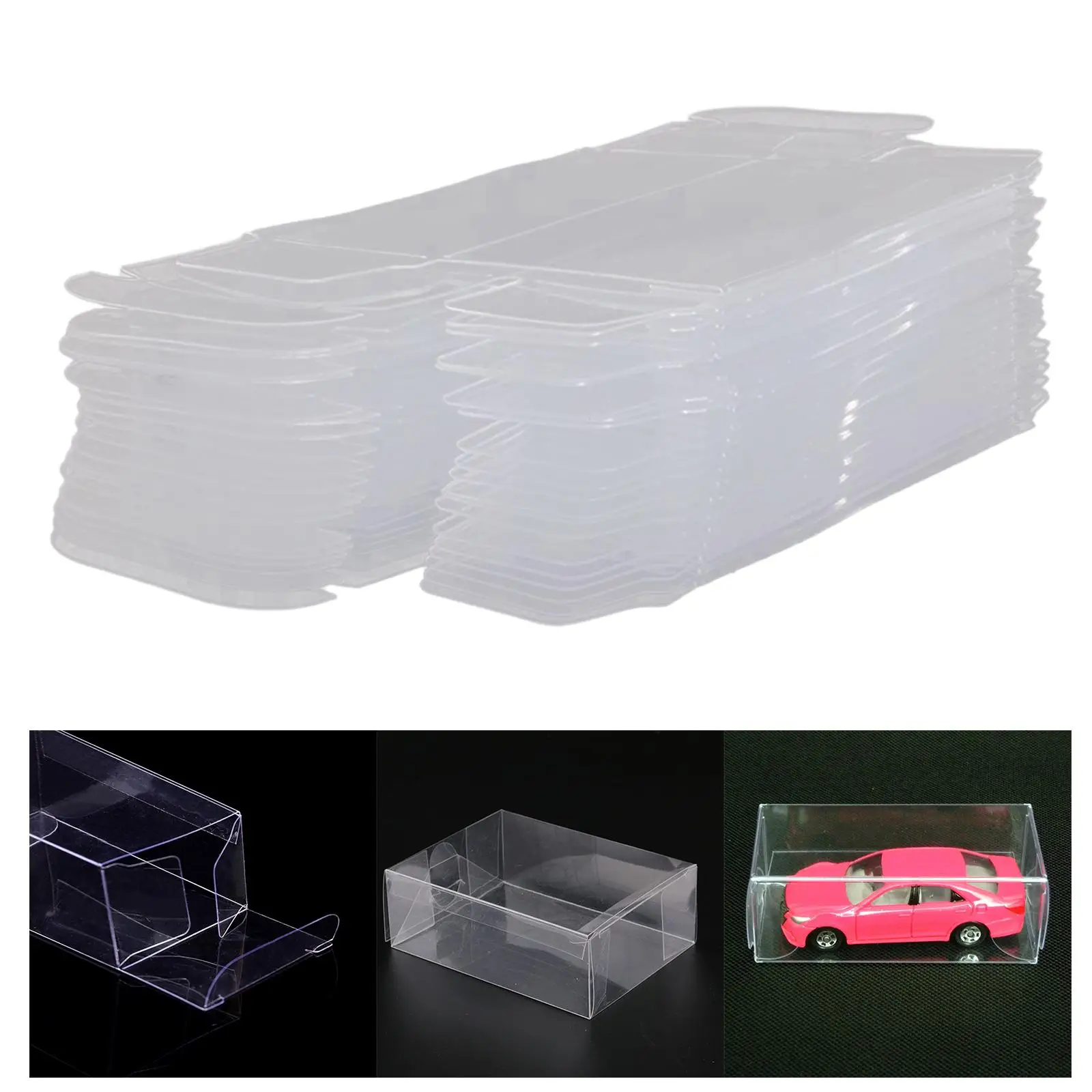 Fundas protectoras transparentes de PVC para coche, escaparate de exhibición de juguetes, caja de regalo para figuritas en miniatura, 1/64, 50 piezas, 1/64