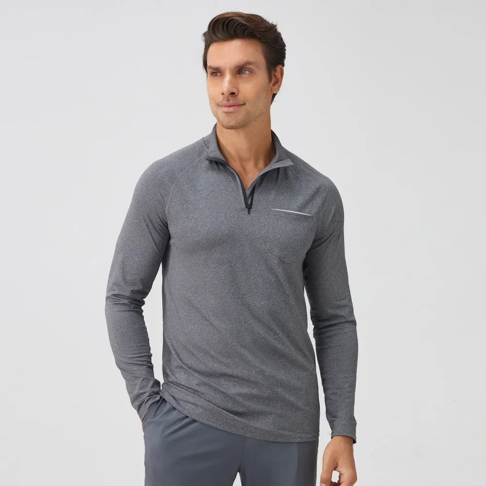 Running Top Half-zipper T-shirts Men Gym Sportswear Fitness Clothing Sports Workout Tops Long Sleeve T Shirt Bodybuilding Wear