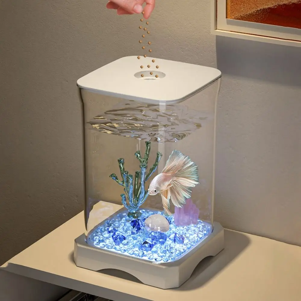 Acrylic Betta Fish Tank High Transparency Removable Mini Goldfish Tank with Feeding Hole Small Landscape Fish Tank