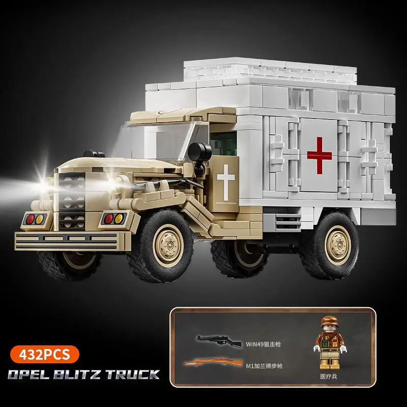 

World War II Opel Lightning Transport Off-road Heavy Truck MOC Building Blocks Toy Dongfeng Automobile Medical Vehicle 66062