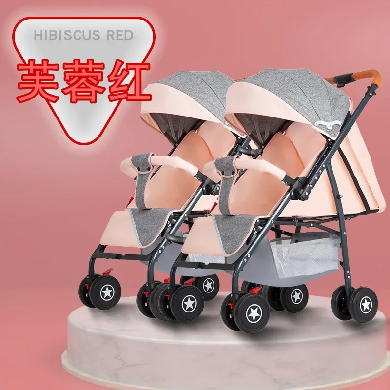 Twin Baby Stroller Light High Landscape Portable Can Sit, Lie Down, Split Two Baby Strollers Can Be Folded  Double Stroller