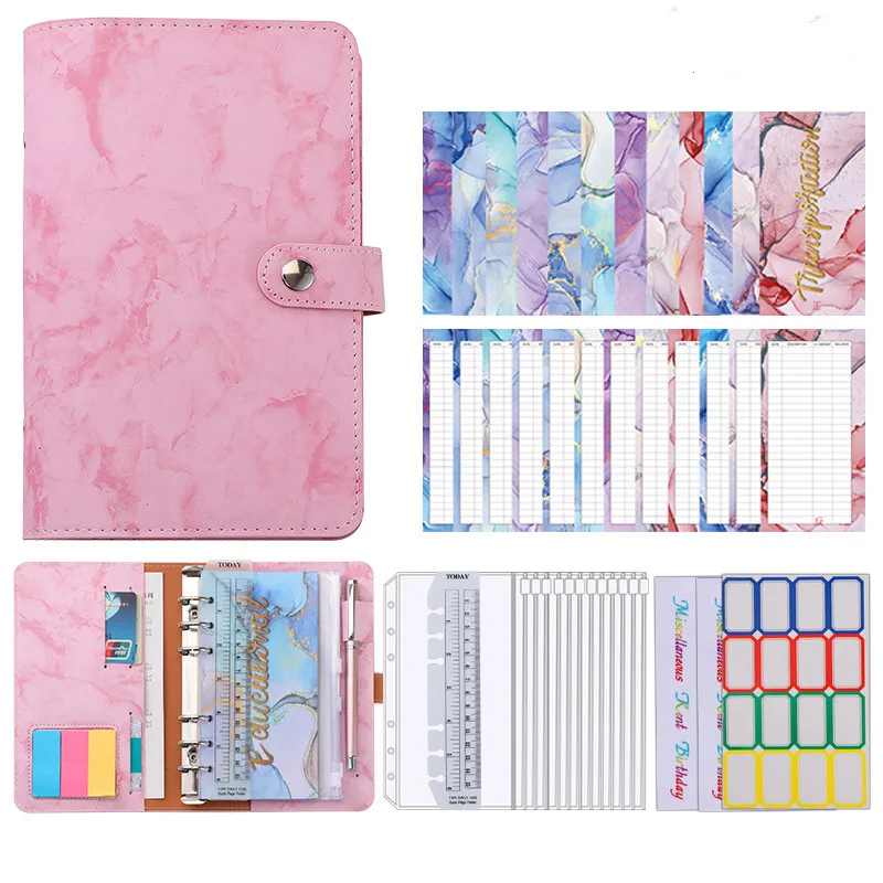 

A6 Marble Soft Leather Money Budget Planner Binder With Zipper Envelopes Cash For Budgeting, Money Organizer For Budget Binde