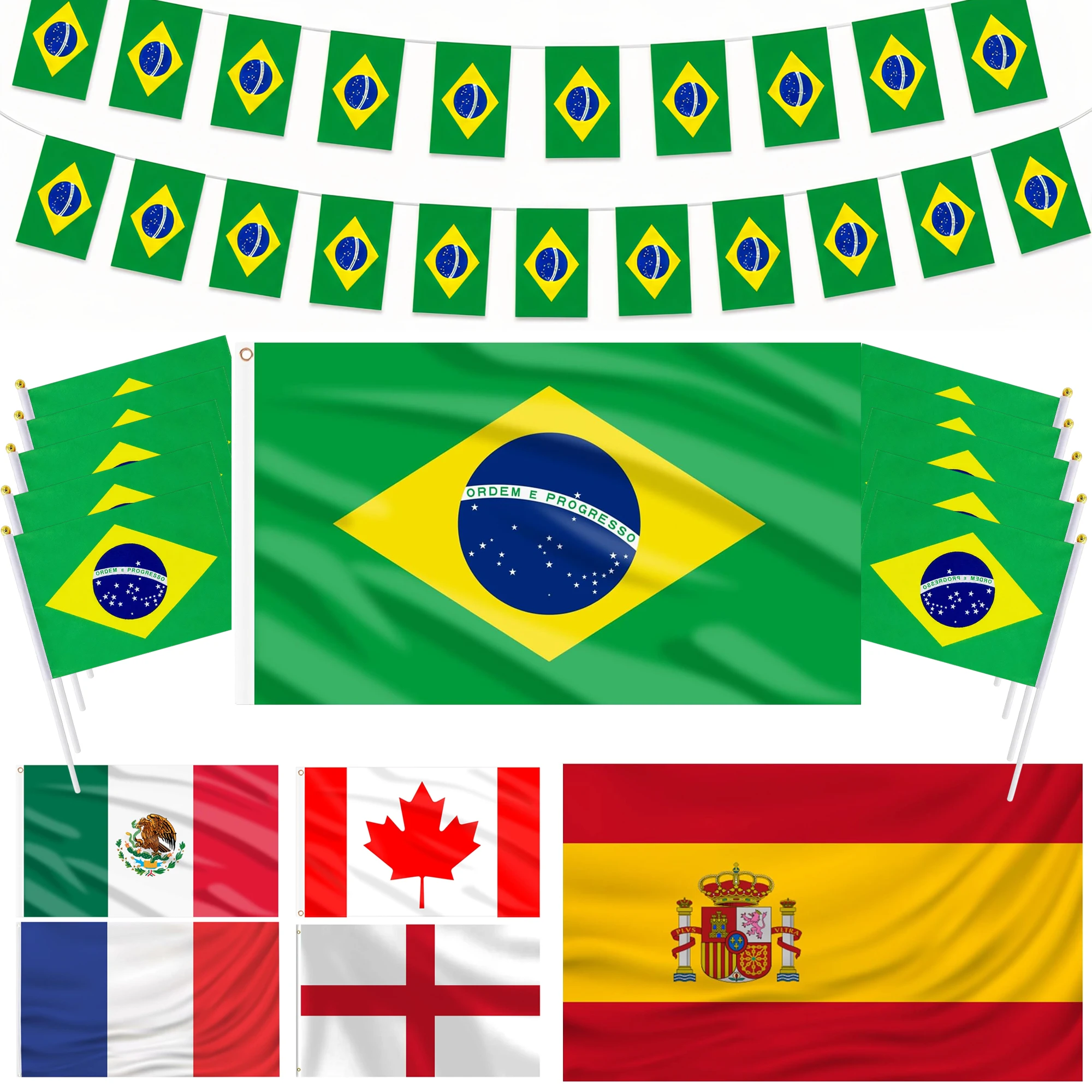World Football 2026 Decorations Mexico Brazil Spain England Canada Franch Flag Bunting Balloons Handheld Flags Football Decor