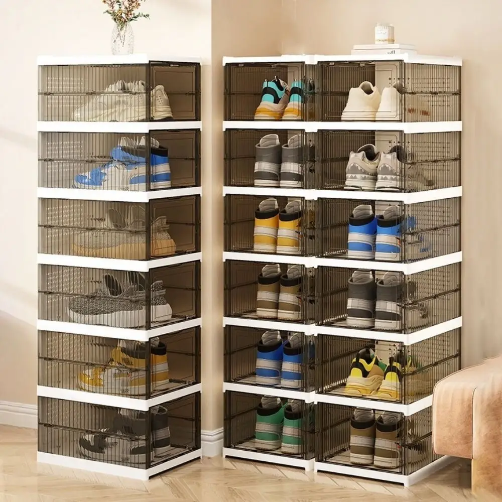

Plastic Multi Layer Shoe Box Transparent Stackable Collapsible Shoes Storage Box Dustproof with Lid Foldable Shoe Box Sneaker