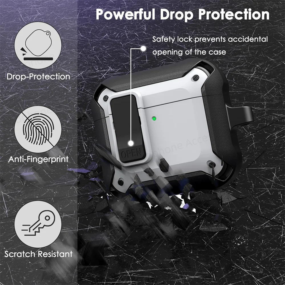 Novo para airpods 4th caso com bloqueio seguro à prova de choque proteger capa dura para apple airpods 4th geração caso com kit mais limpo