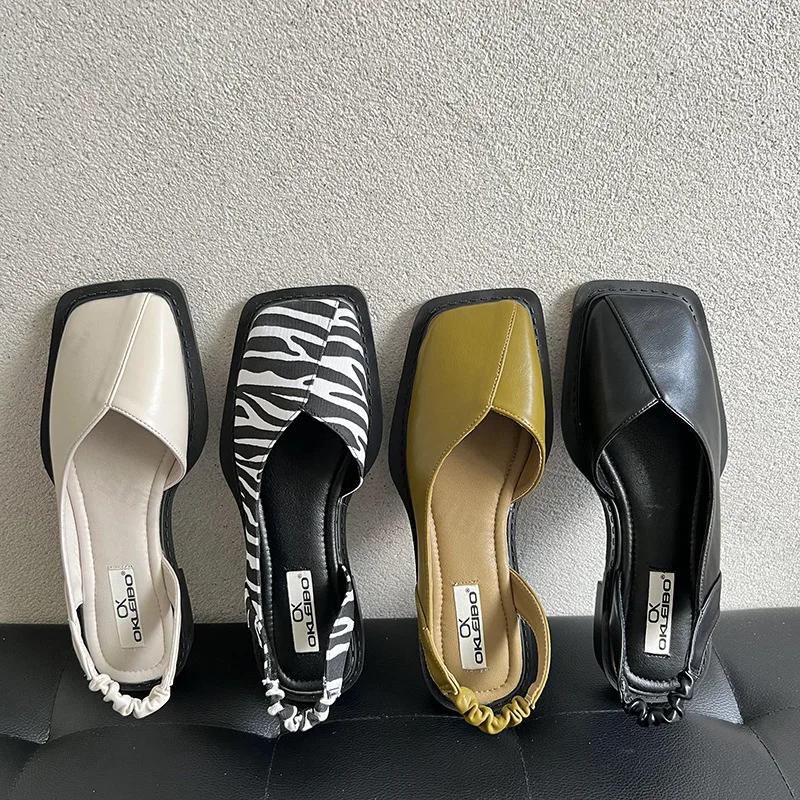 Zapatos Mocasines Cómodos de Moda, Edición Verano, Sandalias Baotou para Mujer, Antideslizantes, Punta Cuadrada, Planos y Fáciles de Poner
