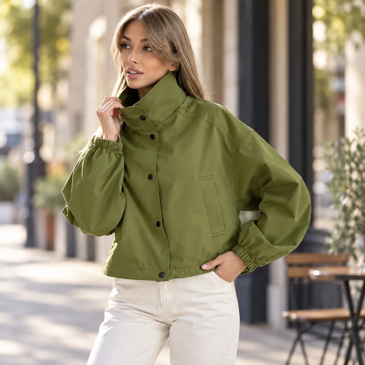 Lightweight Regular Fit Coat Elegant Commuter with Single Breasted Multi Button Front Standard Length Stand Collar Women Jacket