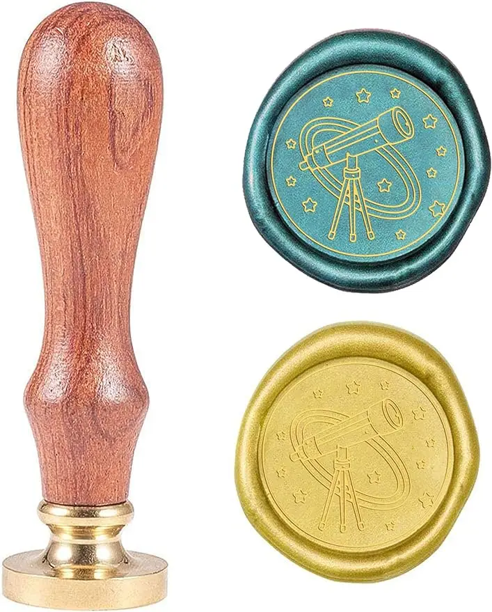 

1PC 25mm Wax Seal Stamp Telescope Sealing Stamp Heads with Wooden Handle Retro Removable Brass Head Stamp for Decorating Wedding