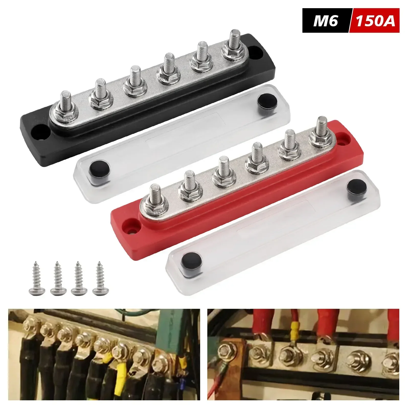 6 x M6 Terminal Studs Marine With Cover BusBar Heavy Duty 48V 150A Power Distribution Block For Marine Boat Truck RV wholesale