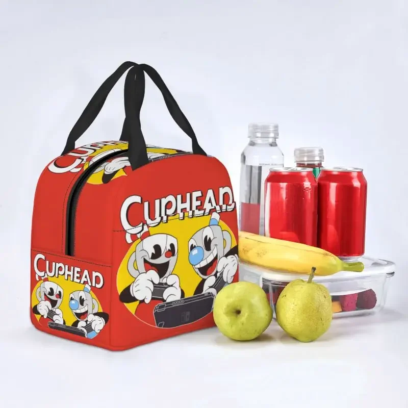 Cartoon Game Insulated Lunch Bags for Women Cuphead And Mugman Resuable Thermal Cooler Food  Box Work School Travel