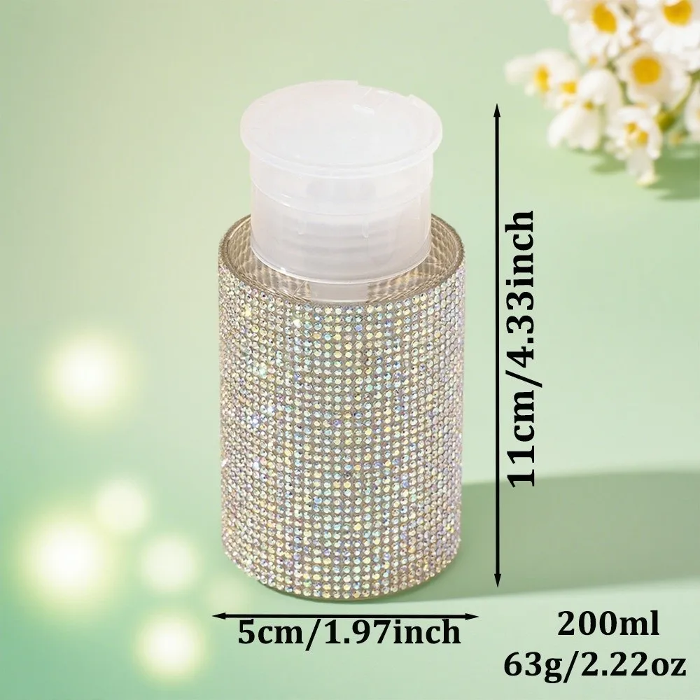 Portable 200ml Press Liquid Pump Bottle Diamond Plastic Dispenser Container Empty Refillable Bottle Nail Polish Remover Cleaner