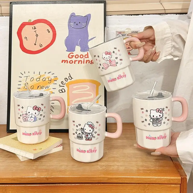 

Sanrio Mug Hello Kitty Ceramics Hot Water Cup Cold Water Cup Student Adult At Home Campus Outdoors Large Capacity Cartoon