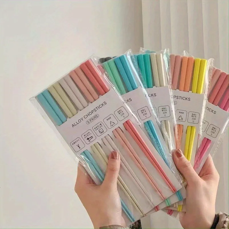 5 Pairs Random Color Morandi Color Octagon Pink Heart Macaron Unpainted Chopsticks Set Family Chopsticks Color Classification