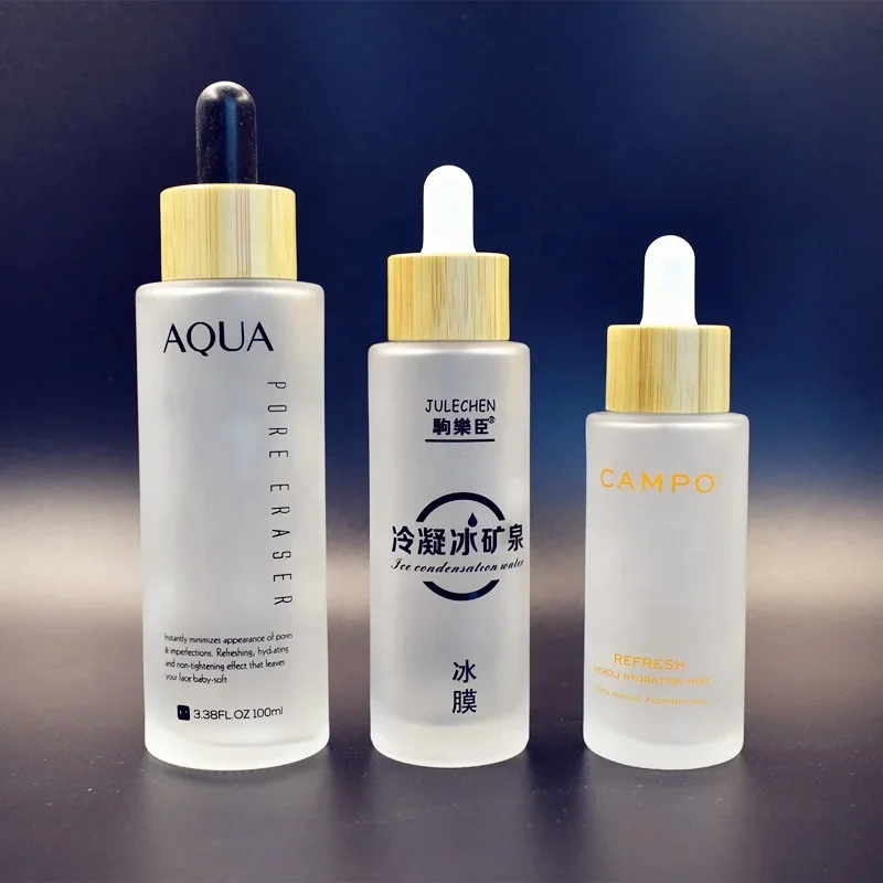 

sale Skincare printing luxury hair essential oil bamboo lotion cosmetic packaging frosted glass mist spray bottle with dropper