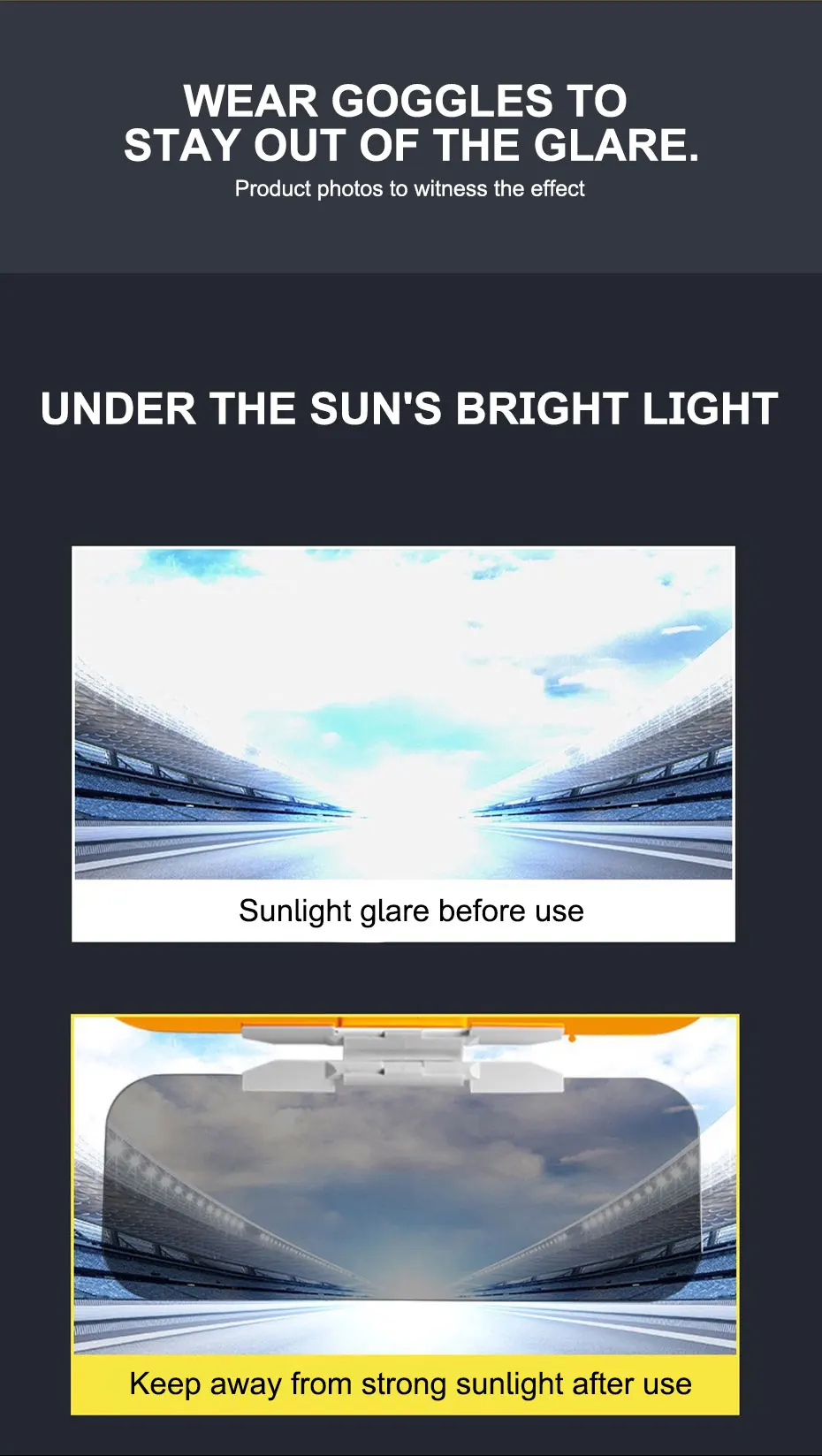 SEAMETAL 1 Stück Auto-Sonnenblende 2-in-1 Windschutzscheiben-UV-Blocker Blendschutz Sonnenschutz Polarisiert HD Nachtsicht Sonnenschutz für Sicheres Fahren – Detail 11