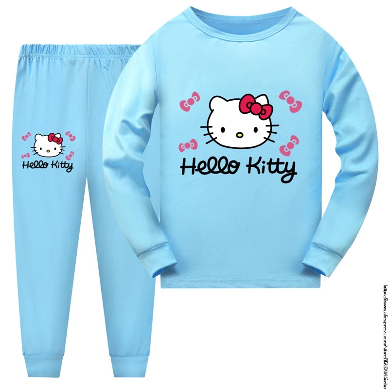 Hot Hello Kitty Sets Kids Pyjamas Boys Long Sleeve Sleepwear Toddler Girls Pajamas Home Wear Clothes Sportswear Suits