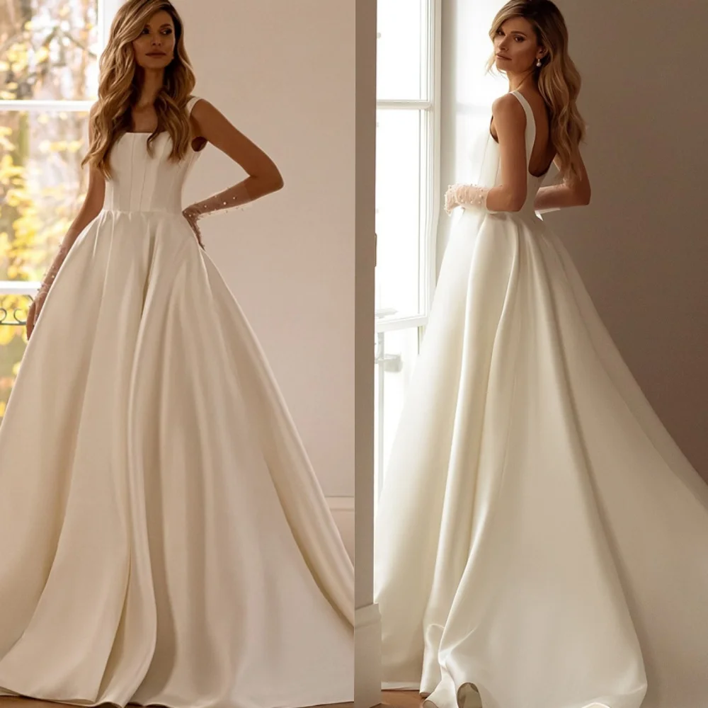 

Customized Delicate White Satin Homecoming Dress Elegant Square Collar Spaghetti Straps Ruched Lace Up Back Vestido De Festa