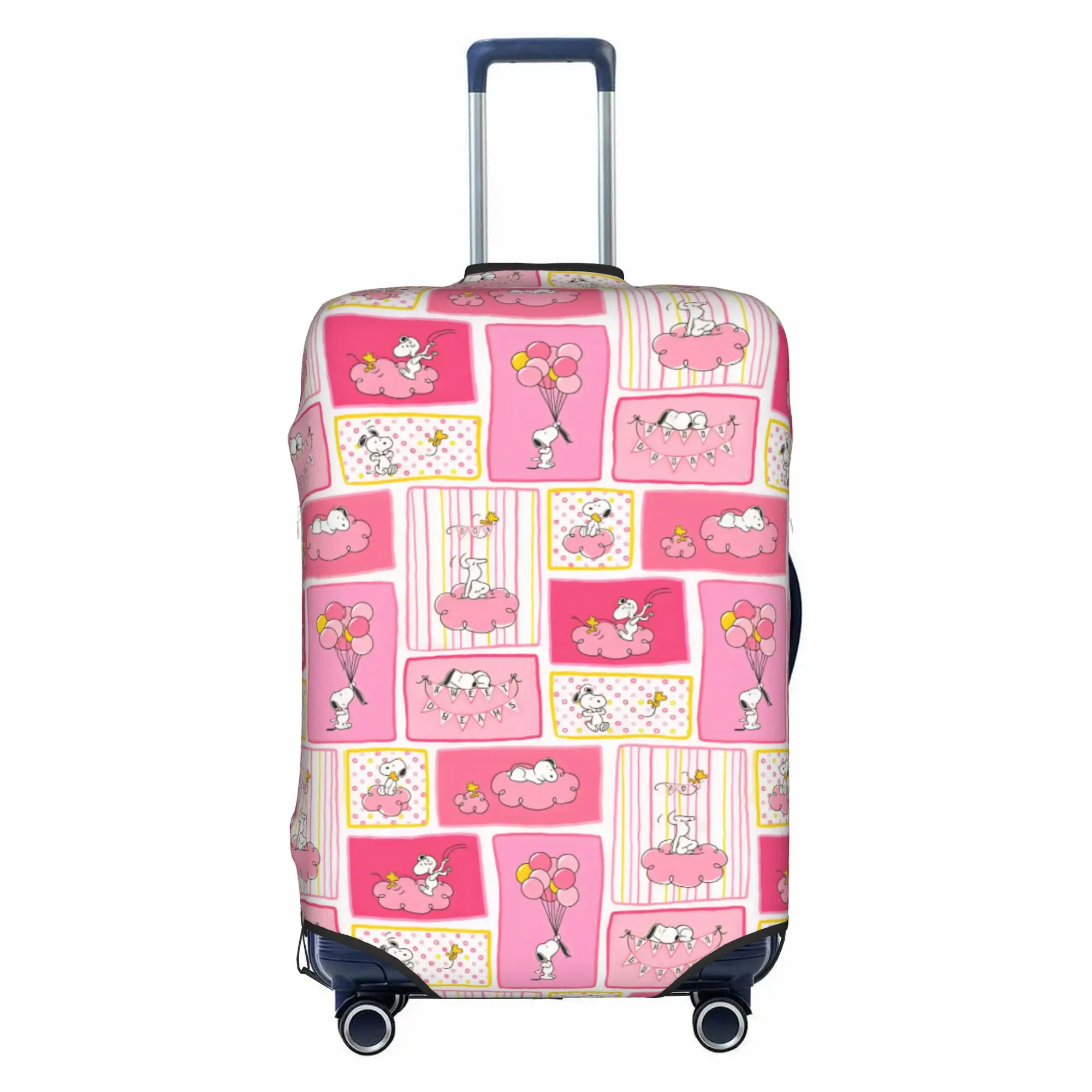 Custom Cute Snoopy and Woodstock Sweet Dreams Luggage Cover Protector Washable Polka Dot And Striped Travel Suitcase Covers