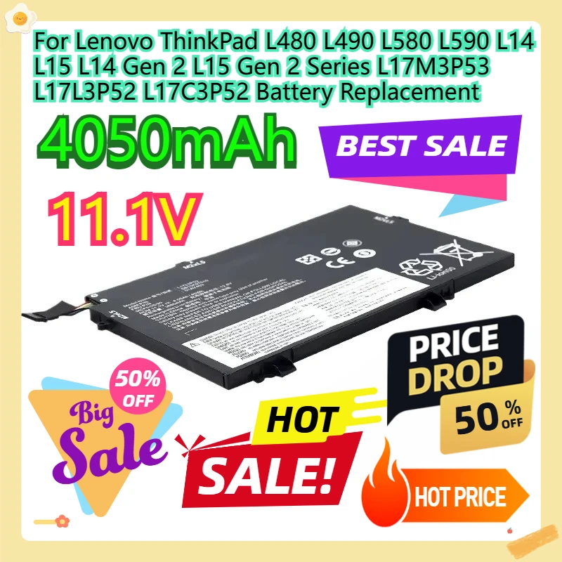 

For Lenovo ThinkPad L480 L490 L580 L590 L14 L15 L14 Gen 2 L15 Gen 2 Series L17M3P53 L17L3P52 L17C3P52 Battery Replacement