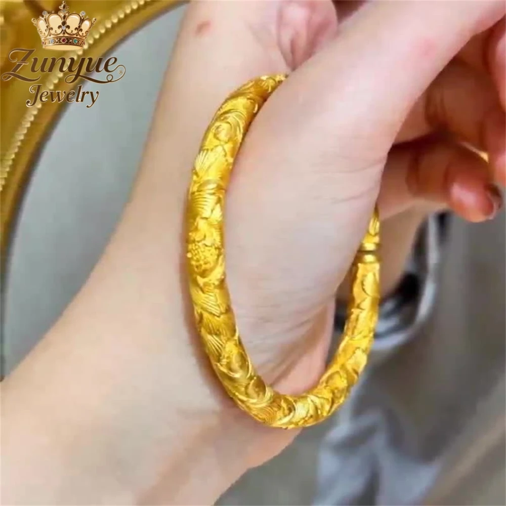 Sand Gold Three-Dimensional Peony Flower Couple Bracelet Handicraft Natural Fashion Jewelry Exquisite Charm Popular Holiday Gift