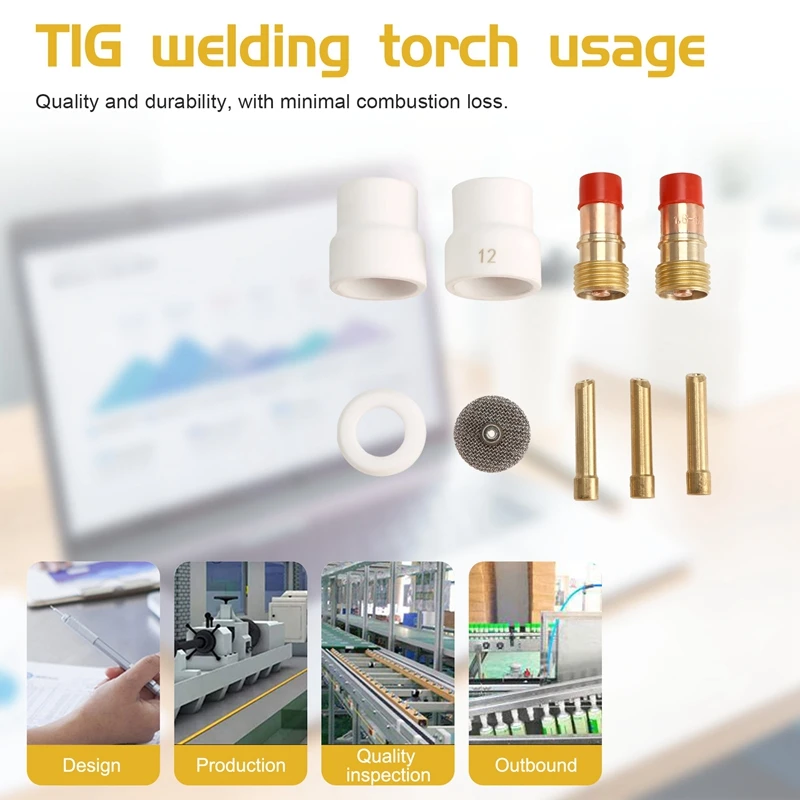 11 TIG Welding 12 White Ceramic Nozzle Alumina Cup Kit Torches For WP 17 18 26 Stubby Collets Body Gas Lens Sets 1.6Mm