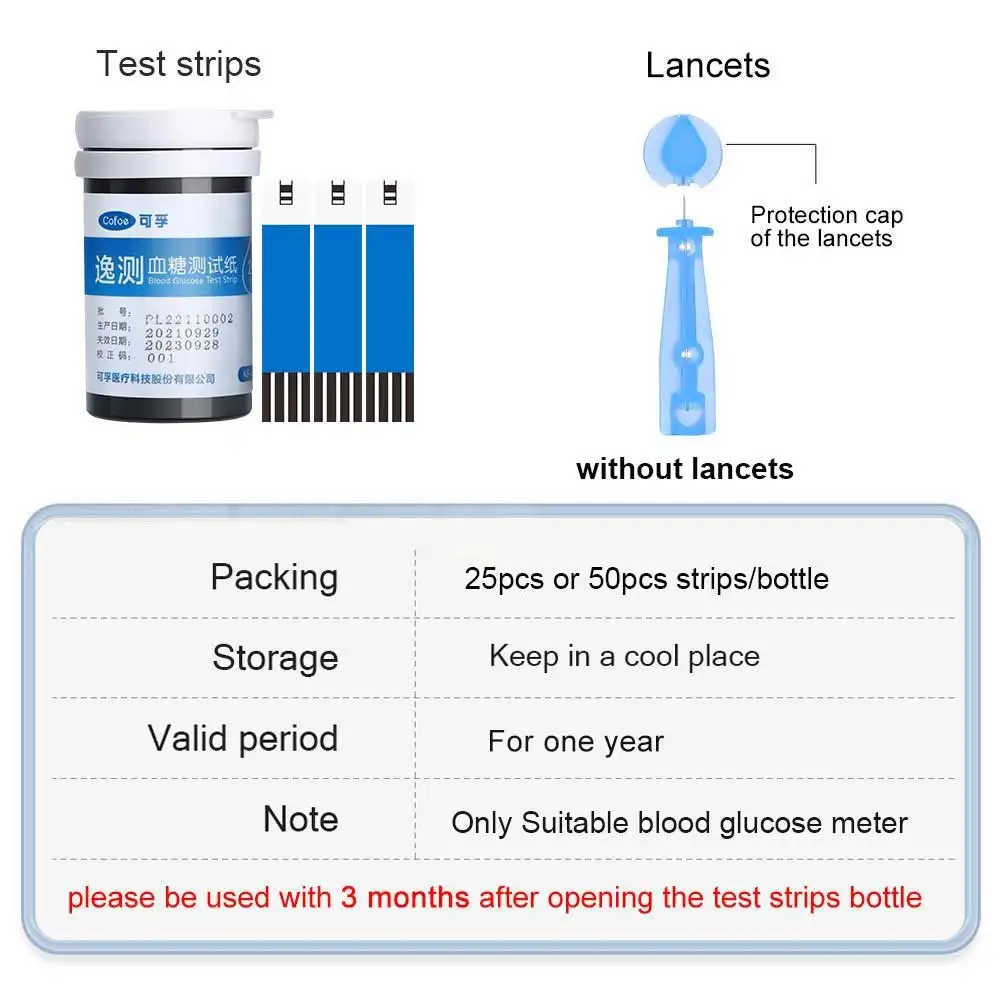 Cokan şekeri Test şeritleri kan şekeri monitörü sadece uygun A02/A03/A04 100 25 adet/50 adet/200 adet/adet damla nakliye