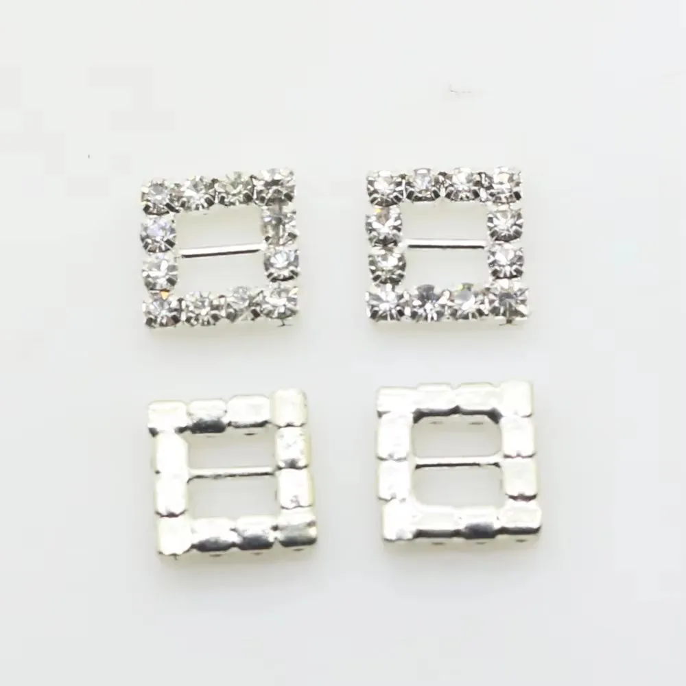 Small Buckles 10Pcs/Lot Metal 10mm Rhinestone Buckle Sliders For Bags Clear Crystal Ribbon Buckles For Wedding Decoration
