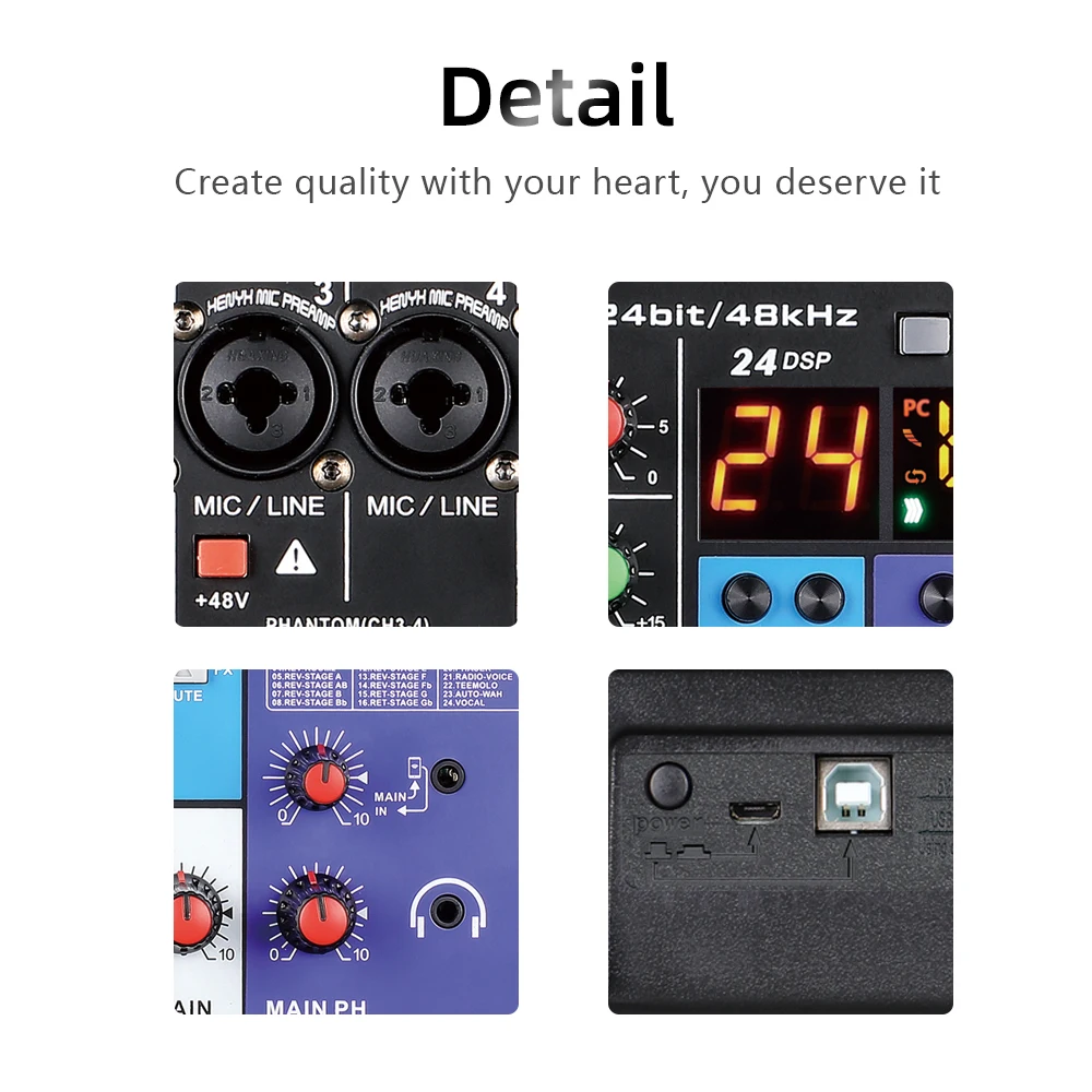 8 6 4 Kênh Chuyên Nghiệp Trộn Âm Thanh Trộn Âm Máy Tính Công Suất Đầu Vào Số Phát Sóng Trực Tiếp Cho Máy Tính Máy Tính Với 48V