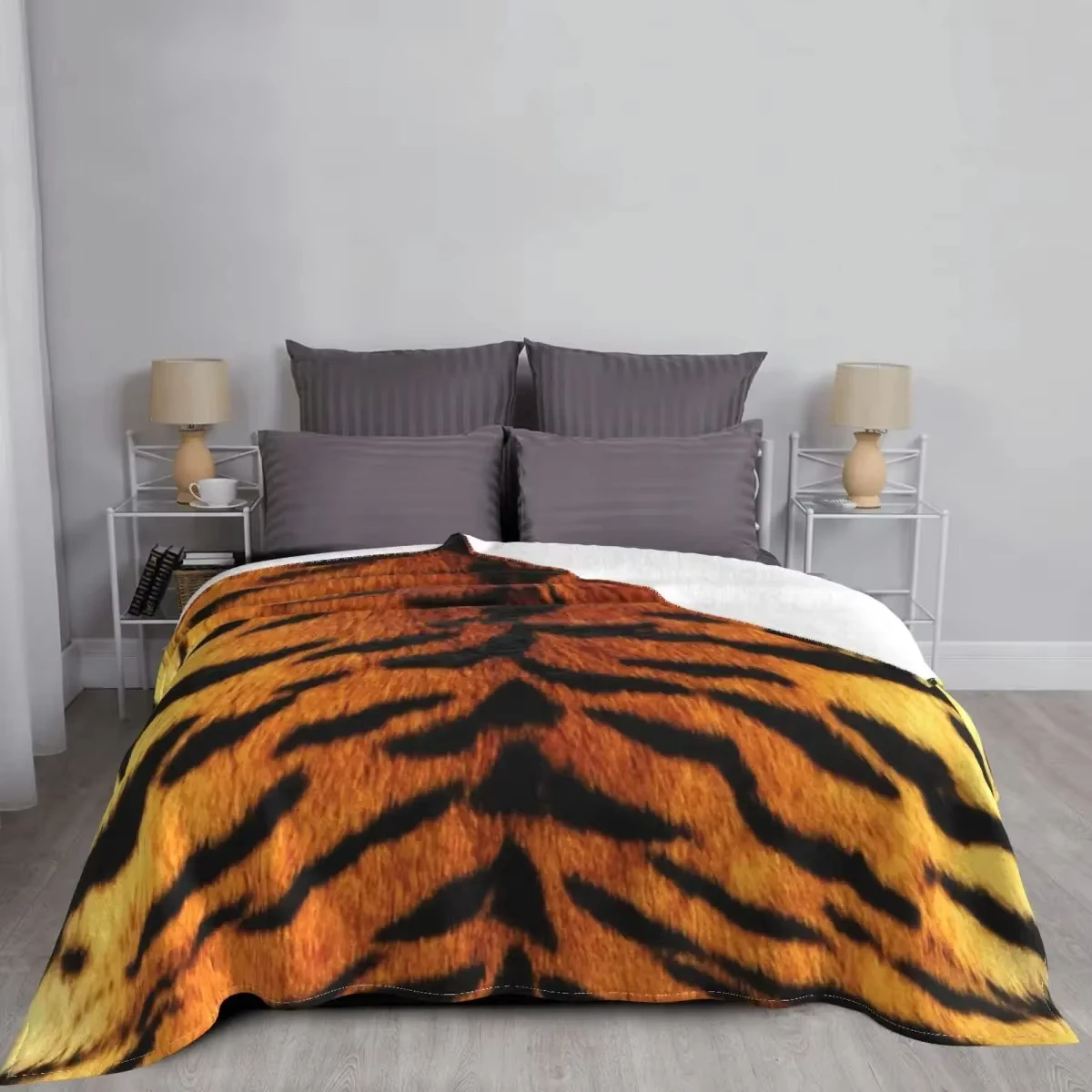 Flanell-Überwurfdecke mit realistischem Tigeraut-Print – tragbar, warm, für Bett/Teppich, King-Size-Größe, Tierdekor-Textil