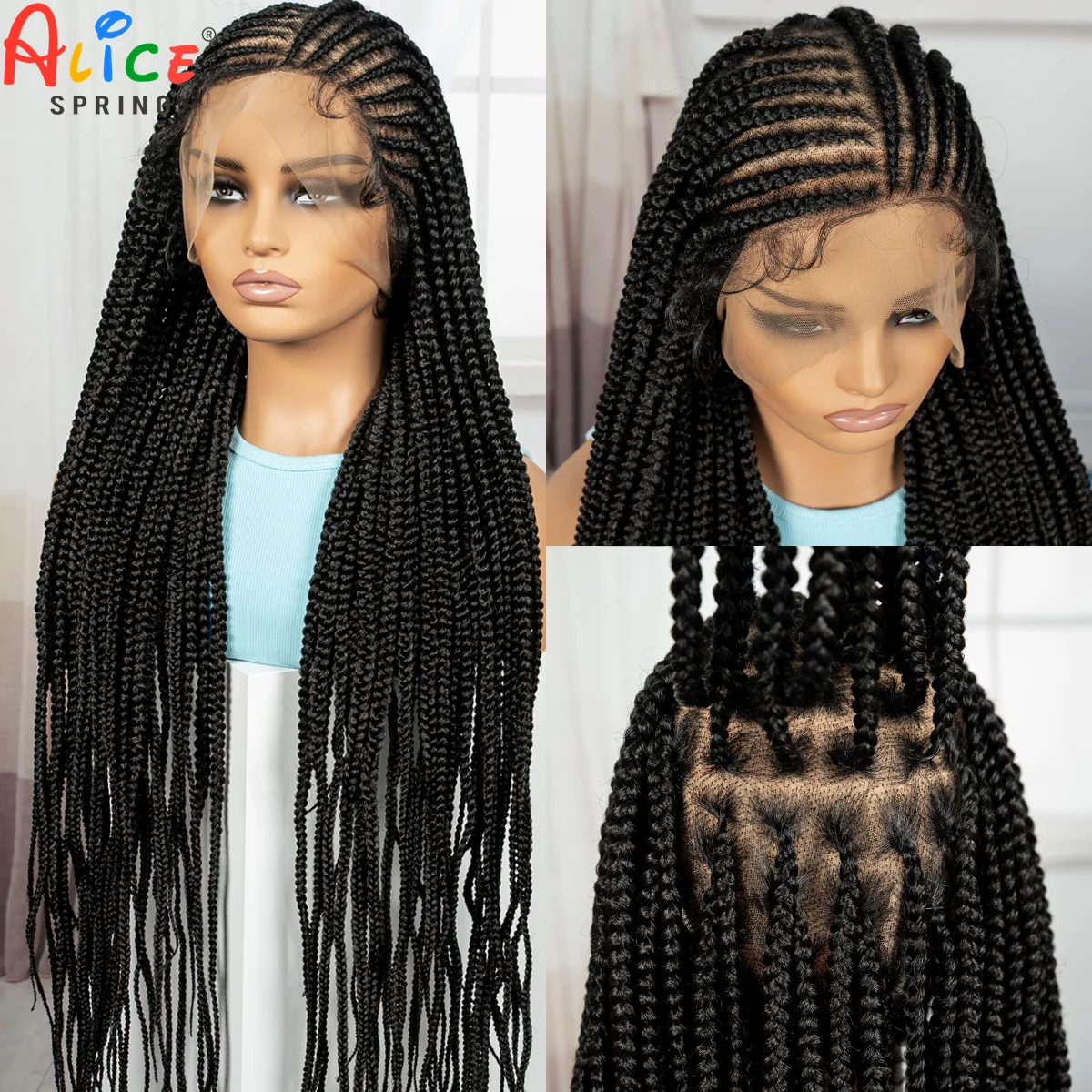 

Cornrow Braided Wigs 36inch Synthetic Full Lace Braided Lace Wig with Baby Hair Lace Frontal Knotless Braids Wig for Black Women