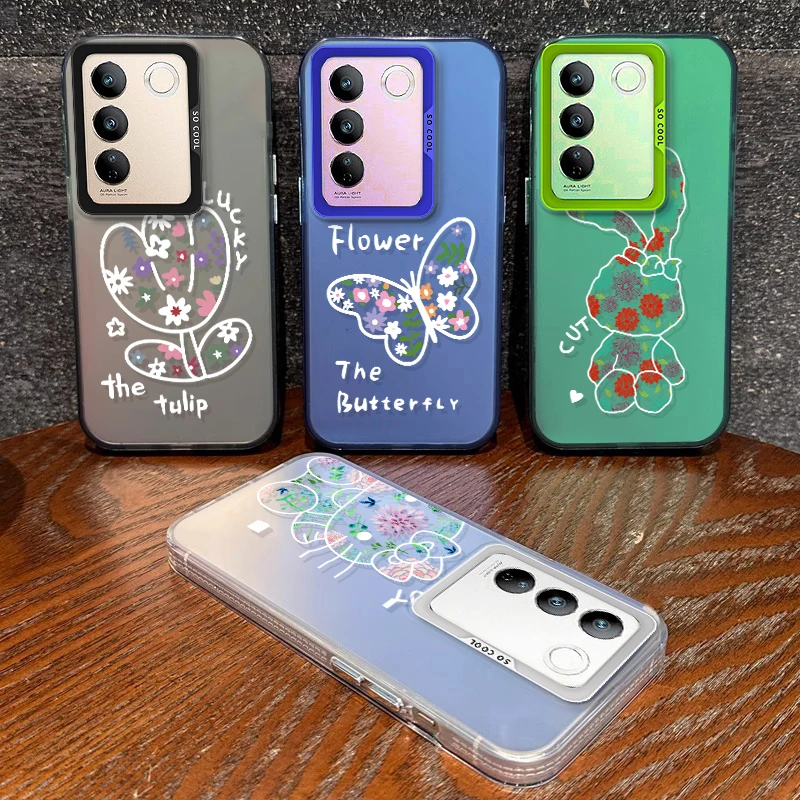 

Colorful flowers For Vivo V40 SE V27E V30E 29 25 Pro 5G Y36 Y17S Y33S Y15S Y03 Y36 Y16 Y19S Y50 Colorful Silver Phone Case