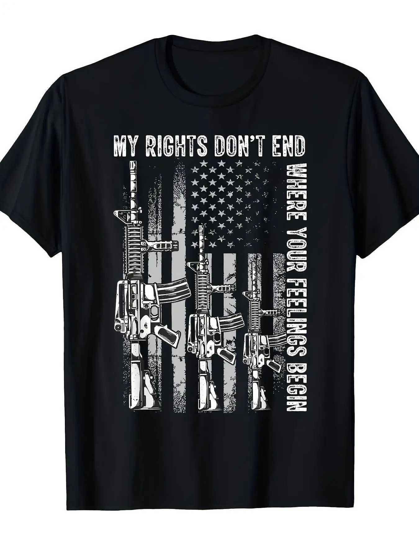 Men'S Patriotic USA Flag Gun Rights T-Shirt 2A Amendment Graphic Tee with My Rights Don't End Where Your Feelings Begin
