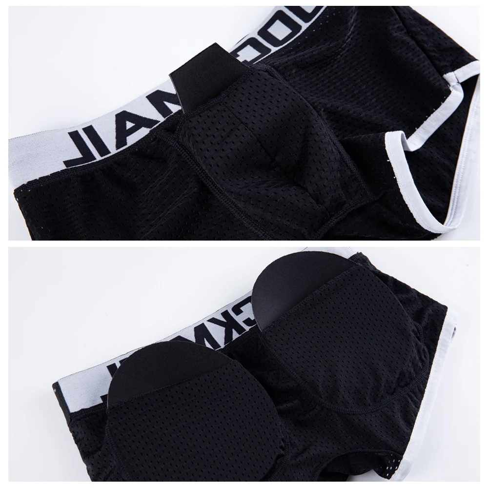 JOCKMAIL Sexy Men underwear Boxers Men's Padded Enhancing Removable front and bottom Breathable Mesh Gay Underwear Spring summer